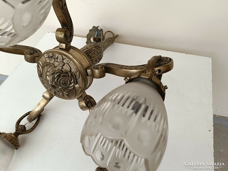 Antique art deco ceiling chandelier with 5 arms, polished glass shade 730 8526