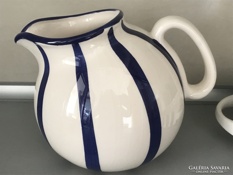 Ceramic jug with cobalt blue stripes, 20 cm high