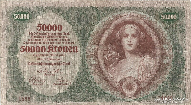 50000 korona kronen 1922 Ausztria Ritka