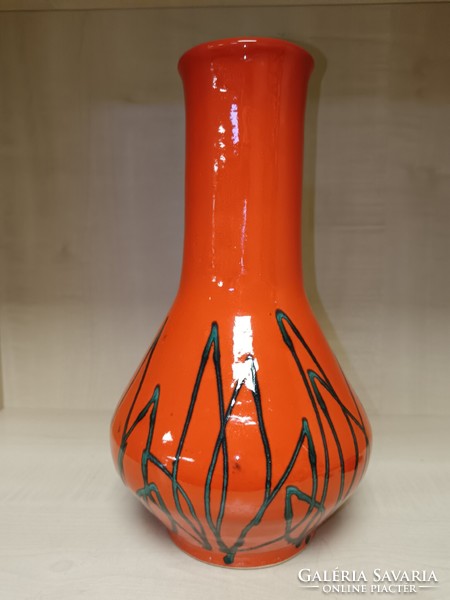 Narancssárga zöld csíkos kerámia váza