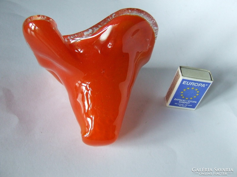 Special orange, orange art glass object made of heavy thick glass (Czech?)