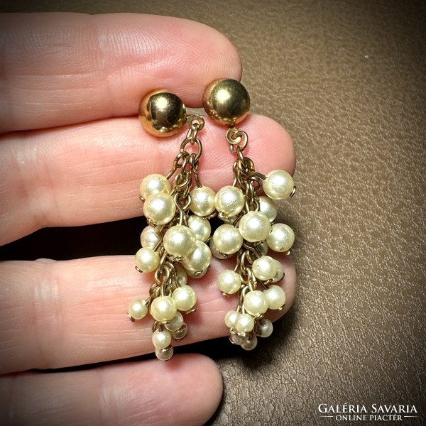 Old special pearl dangle vintage earrings, copper earrings, the jewelry is from the 1970s