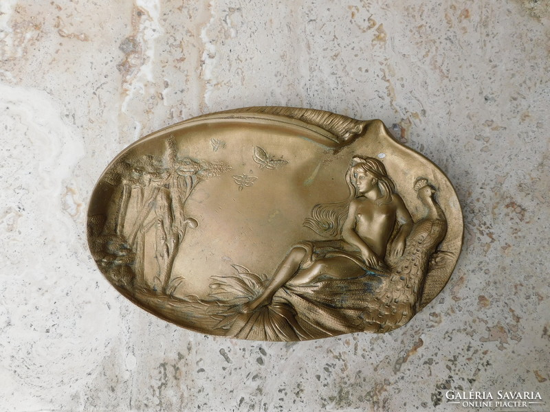 Art Nouveau copper bowl, business card holder