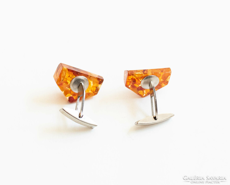 Pair of amber/vinyl cufflinks - retro jewelry - Christmas gift for men