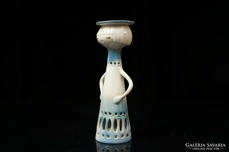 Old aquincum porcelain candlestick lady figure / retro