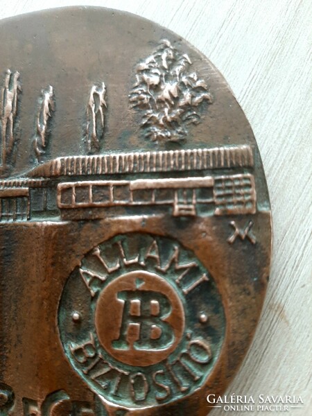 Debrecen bronze plaque m. Sun. Sign 1976 Hungarian car club, state insurance tax 8.3 cm