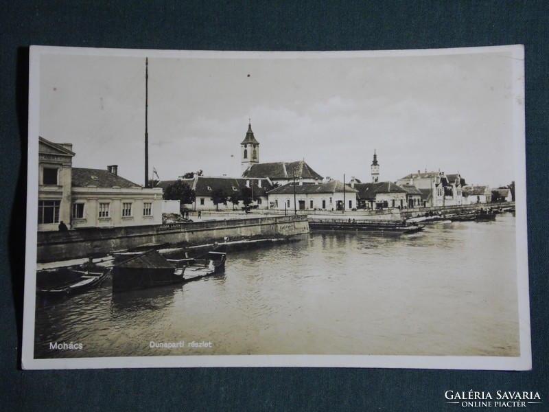Postcard, Mohács, detail on the Danube, 1935