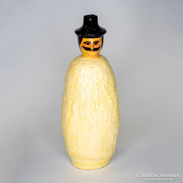Ceramic bottle, shepherd figure