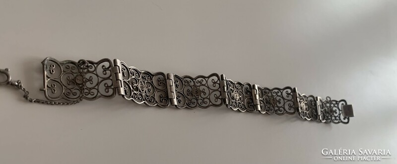 Antik 835 ös többszörösen jelzett aprólékos filigrán szecessziós gyönyörű karkötő karperec karlánc