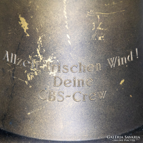 Bronze ship bell 'allzeit frischen wind! Deine cbs-crew' captioned