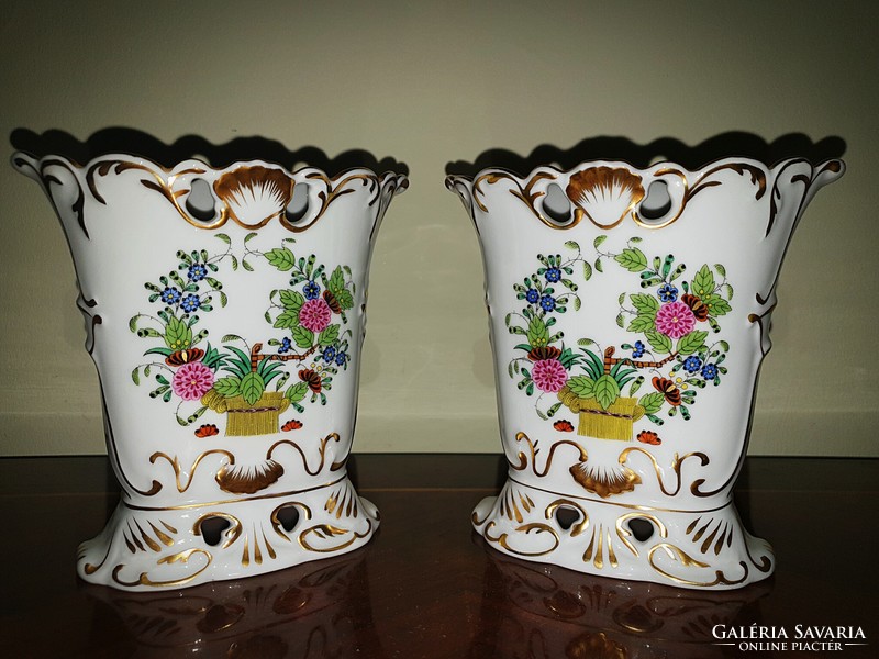 Herend colored Indian basket pattern vase in a pair