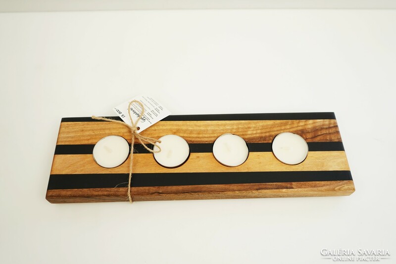 Solid walnut wood and black epoxy candle holder / modern decoration