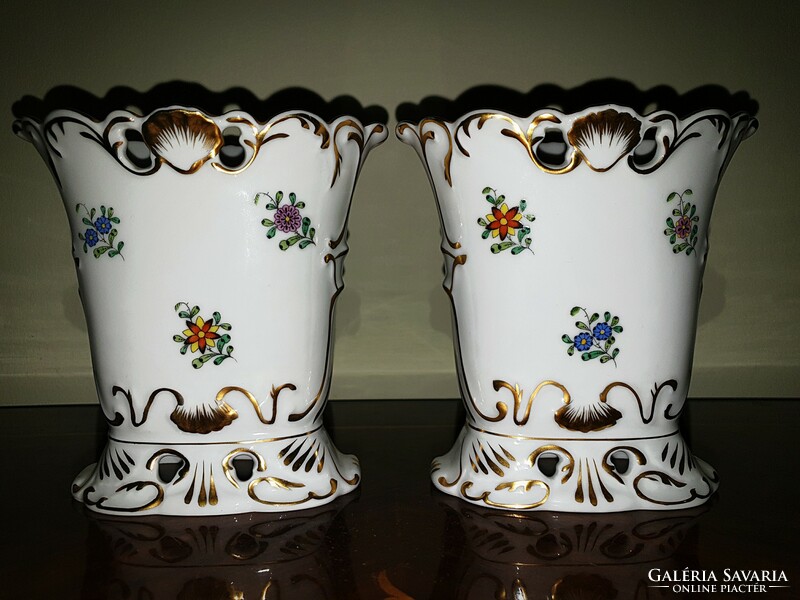 Herend colored Indian basket pattern vase in a pair