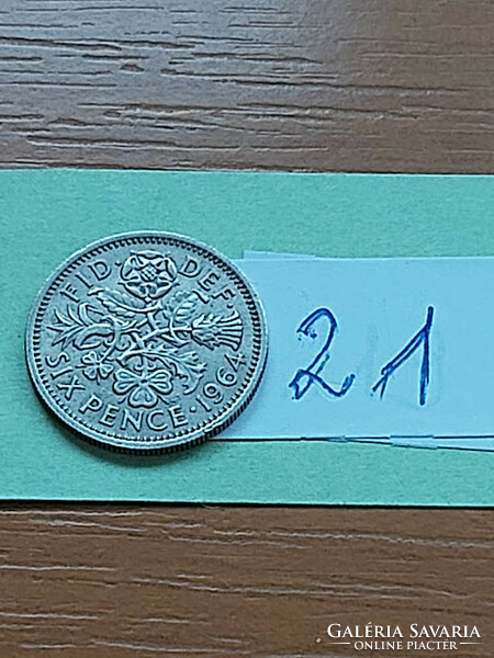 English England 6 pence 1964 ii. Erzsébet, copper-nickel, 21