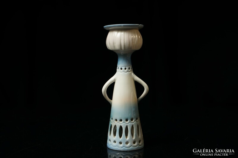 Old aquincum porcelain candlestick lady figure / retro