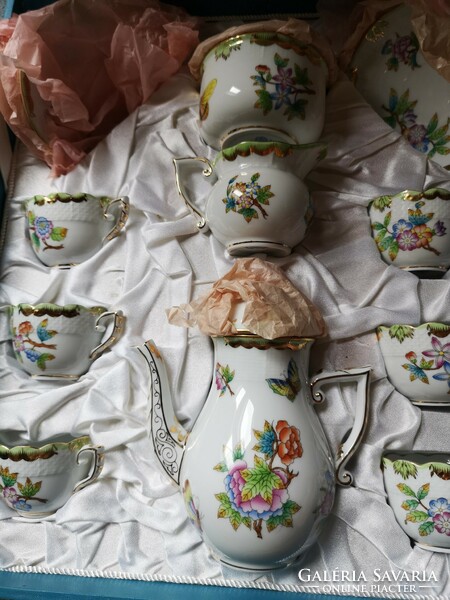 Herend, vbo-marked, victorian pattern coffee set for 6 people, in original box