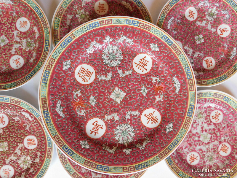 Vintage mun shou famille rose jingdezheng porcelain cake set