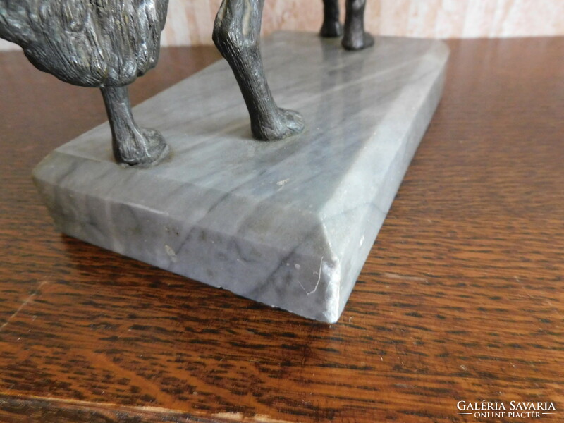 Large, turn-of-the-century antique bronze dog (greyhound) on a gray marble plinth