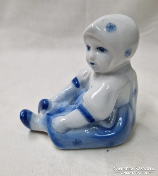 Zsolnay blue Annuska porcelain figurine designed by András Sinkó in perfect condition 7 cm.