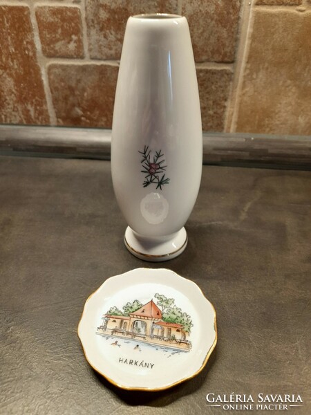 Aquincum porcelain vase and small bowl with woodpecker inscription together, in good condition