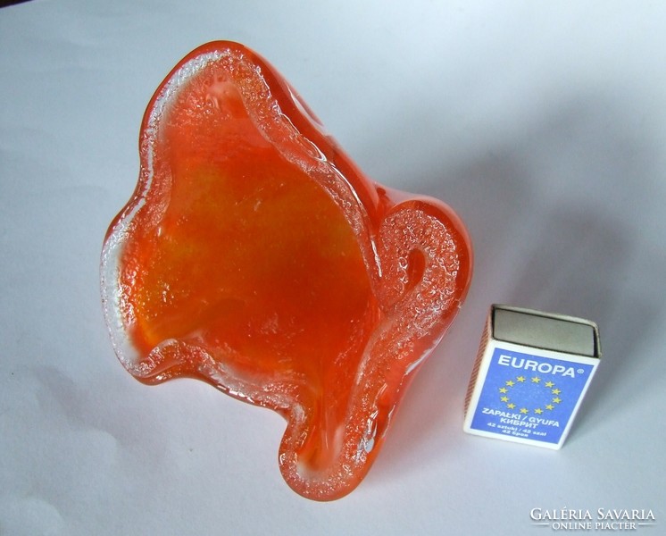 Special orange, orange art glass object made of heavy thick glass (Czech?)
