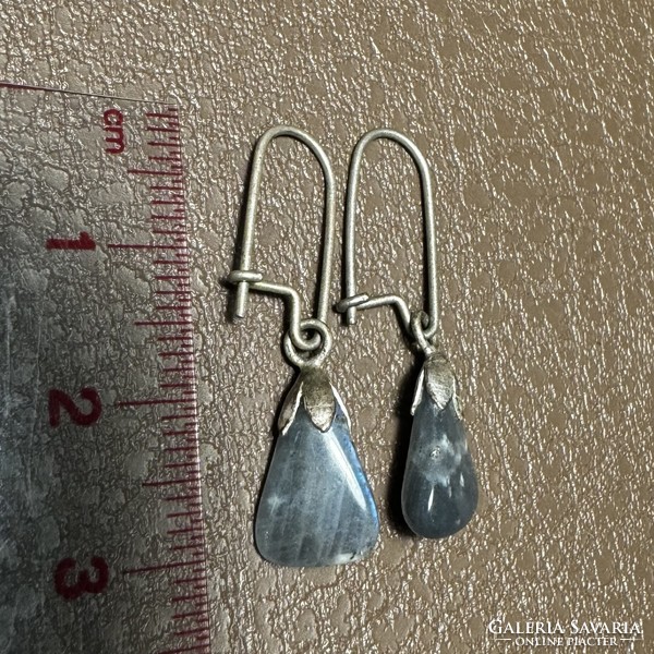 Old special labradorite earrings, metal dangling earrings, the jewelry is from the 1970s