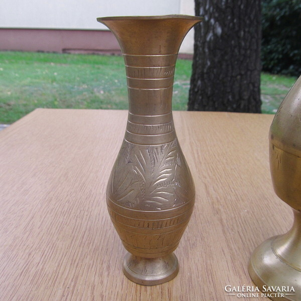 Engraved, painted copper vase (16 - 21 - 22 cm.)