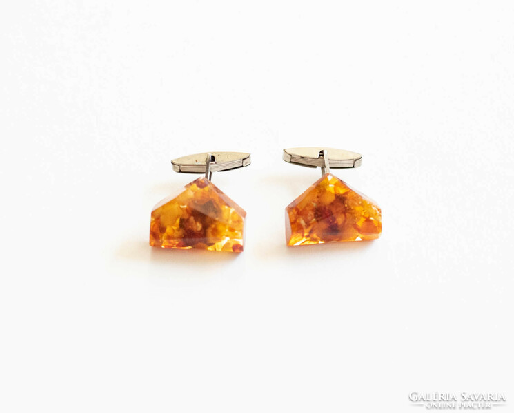 Pair of amber/vinyl cufflinks - retro jewelry - Christmas gift for men
