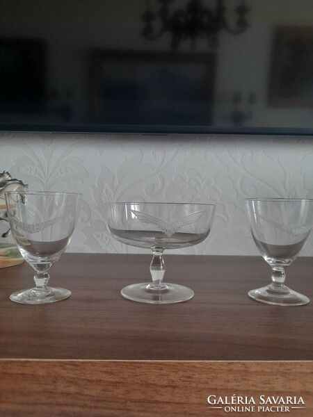 Malév relic!!! 3 glass glasses with Mallow inscription!