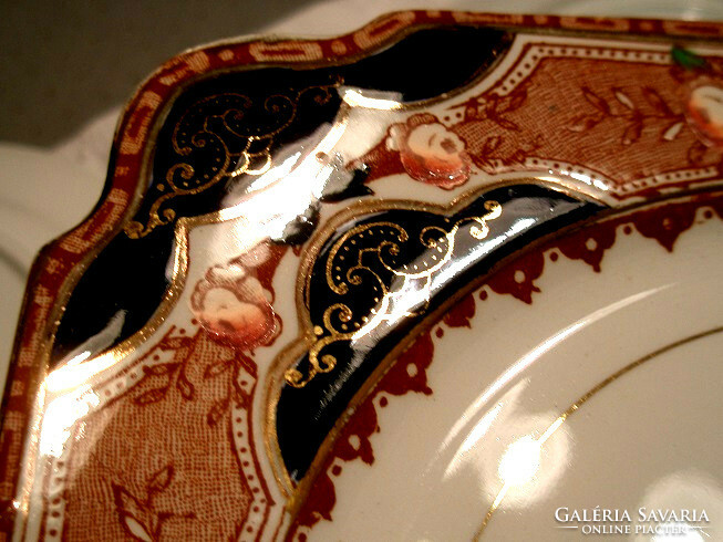 Antik angol porc. IMARI mintás  SÜTEMÉNYES KÉSZLET - TALPAS TORTATÁL + 10 TÁNYÉR -  Art&Decoration