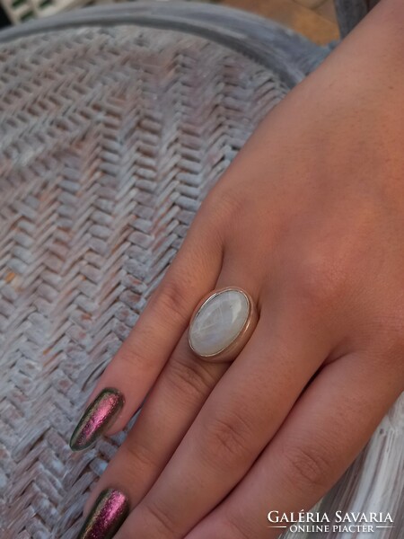 Ceylon moonstone silver ring, size 8