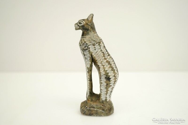 Old hand polished carved marble cat figurine / Egyptian cat / retro mineral