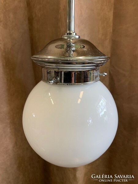 Art deco chrome pendant lamp with opal sphere cover