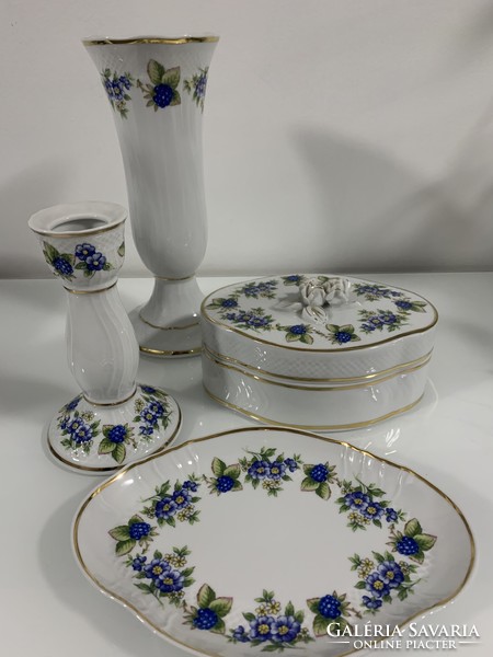 Hollóházy porcelain set with blackberry pattern 4 pcs
