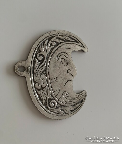 Antique art nouveau silver smiling moon marked brivio large pendant