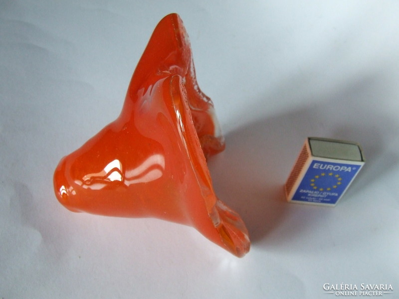 Különleges narancsszínű, narancssárga művészi üveg tárgy nehéz vastag üvegből (cseh?)