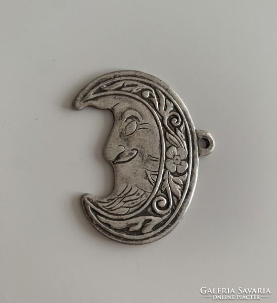 Antik Art nouveau ezüst mosolygó hold jelzett BRIVIO nagyméretű medál