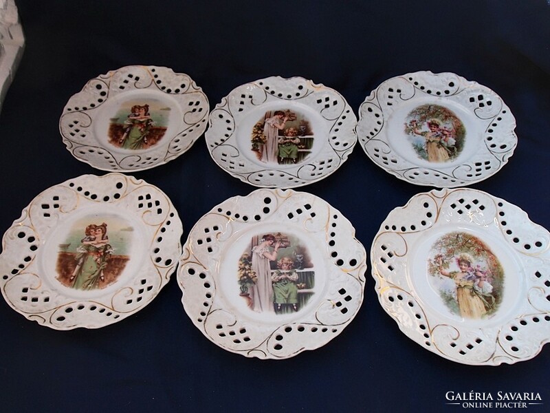 6 antique plates with scenes