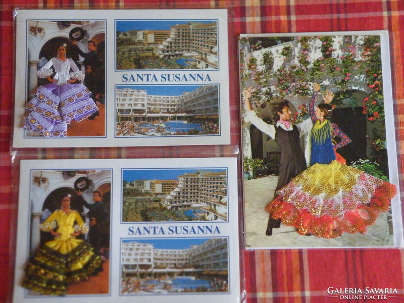 3 db régi spanyol, (Santa Susanna) táncoló páros képeslap - saját gyűjteményből -