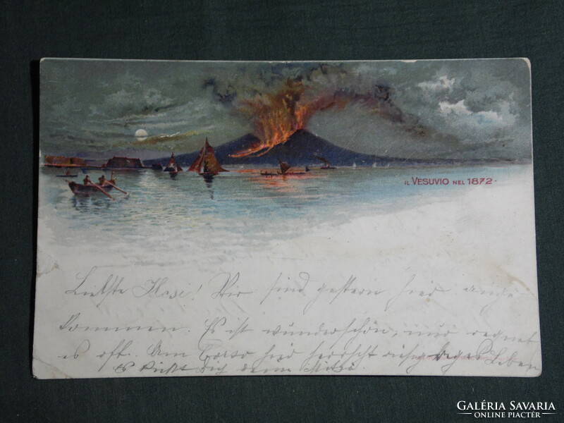 Postcard, Italy, litho, artist, il vesuvio nel 1872, 1900