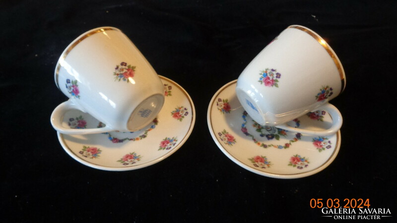 Zsolnay, pair of mocha cups, field flowers