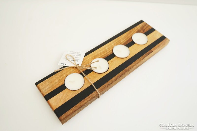 Solid walnut wood and black epoxy candle holder / modern decoration