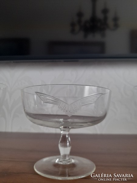 Malév relic!!! 3 glass glasses with Mallow inscription!