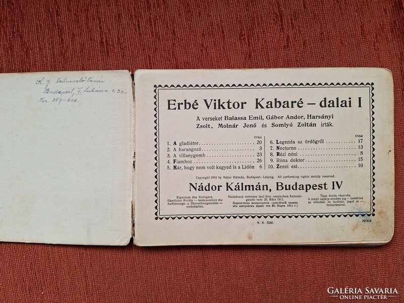 Viktor Erbé's cabaret songs 1914. - Sheet music