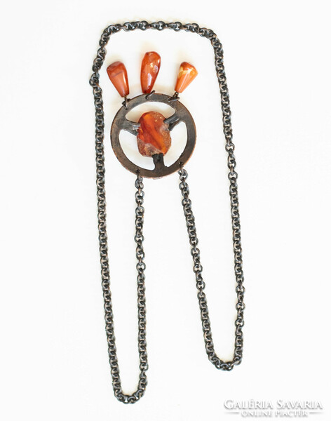 Retro amber stone jewelry - craftsman / goldsmith necklace