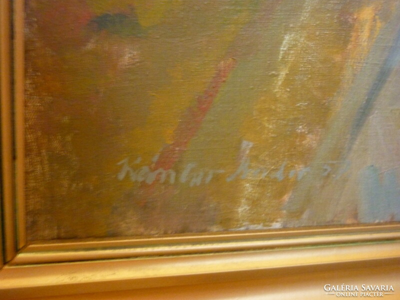 Eladó Kántor Andor: Szentendre, Országút című, nagy méretű olajvászon, Képcsarnokos festménye