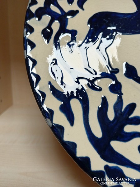 Blue and white deer motif ceramic plate