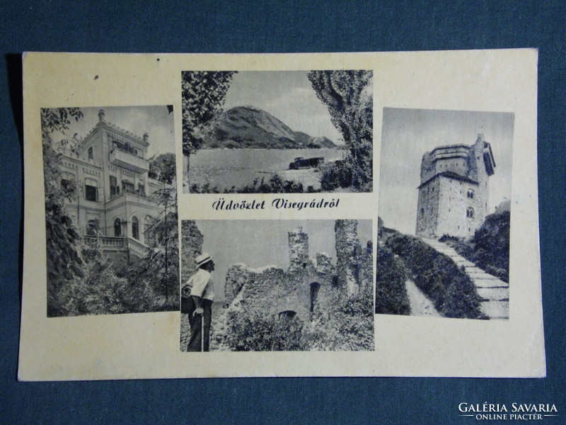 Postcard, Visegrád, mosaic details, view, Solomon Tower, ruins 1955