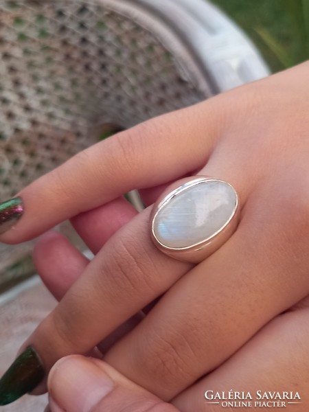 Ceylon moonstone silver ring, size 8