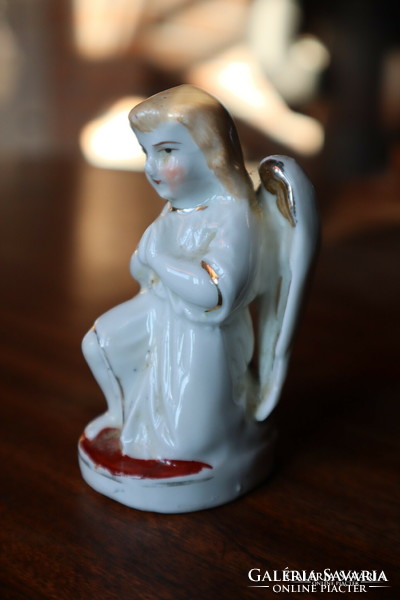 Régi, antik, nagyon bájos, számozott német porcelán angyal, angyalka figura-karácsonyi dekoráció
